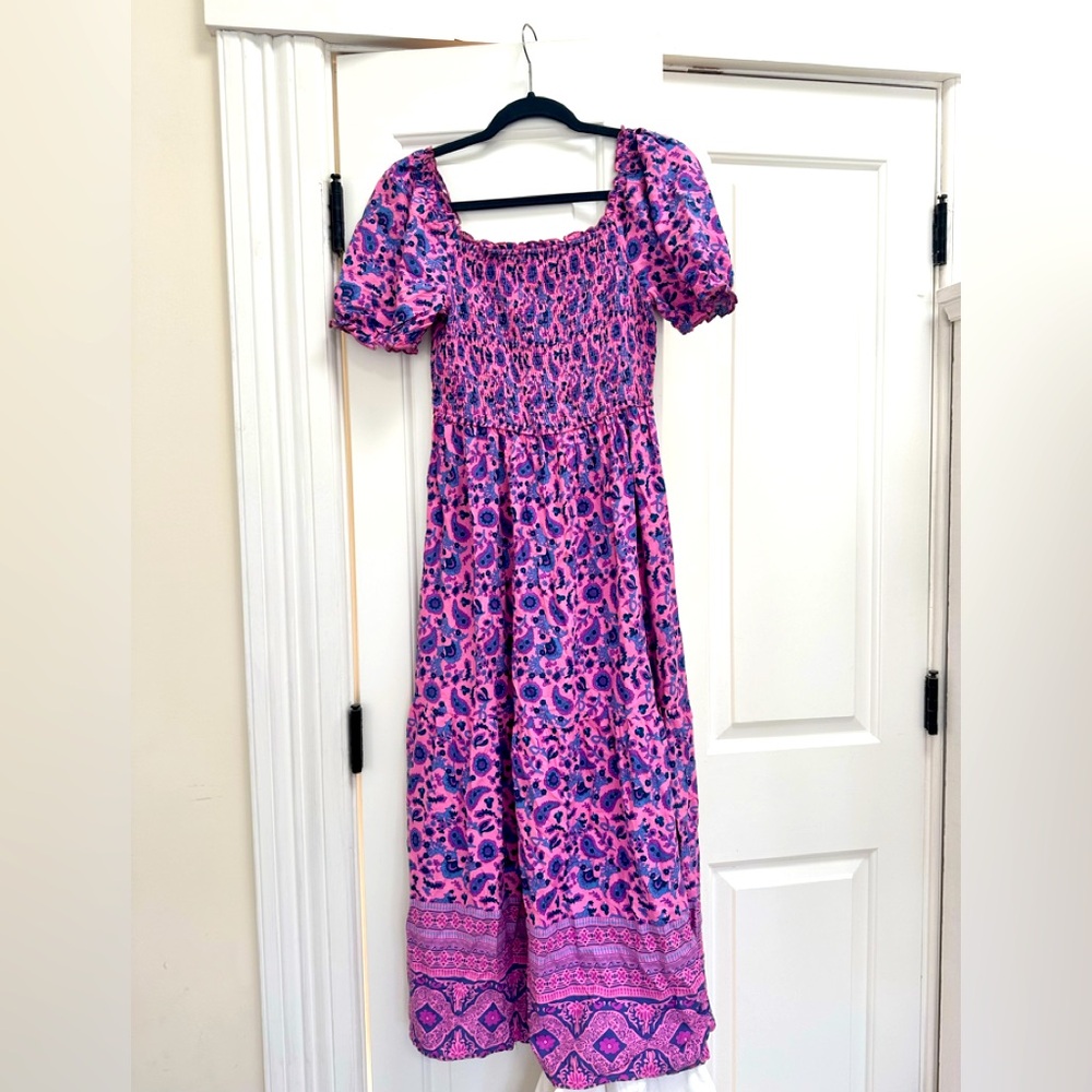 Anthropologie puff sleeve smocked maxi dress